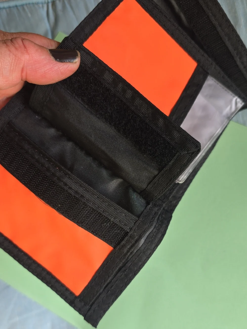 Vintage 80s 90s L.A. Express Black & White Stripe Trifold Wallet Neon Orange